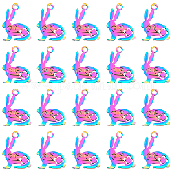 Hobbyay 20 個 201 ステンレス鋼バニーチャーム 16x12 ミリメートル虹色のウサギのチャーム動物イースターバニーペンダントイースターネックレスブレスレットイヤリング作り  穴：1.5mm