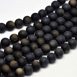 Bereift natürliche goldene Glanz Obsidian runden Perle Stränge, 10 mm, Bohrung: 1 mm, ca. 37 Stk. / Strang, 15 Zoll