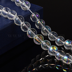 Round Glass Beads Strands, Clear AB, AB Color Plated, bead: 8mm in diameter, hole: 1mm, about 14 inch/strand, about 42pcs/strand