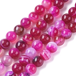 Natural Striped Agate/Banded Agate Beads Strands, Dyed & Heated, Round, Hot Pink, 10mm, Hole: 1.2mm, about 37pcs/strand, 14.65 inch(37.2cm)