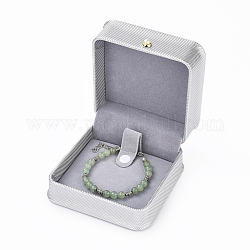 Coffrets cadeaux bracelet / bracelet en cuir pu, avec bouton de perles imitation fer et plastique et velours à l'intérieur, pour le mariage, coffret de rangement de bijoux, gainsboro, 9.5x9.5x5 cm