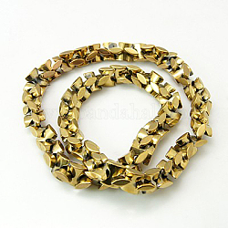 Non-Magnetic Synthetic Hematite Bead Strands, Golden Plated, Rectangle, Gold, 9x8x3mm, Hole: 1mm