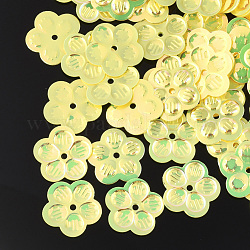 Accessoires ornement, paillette / paillettes en plastique pvc, fleur, jaune, 12~12.5x12.5x0.7mm, Trou: 1mm, environ 10000 pcs/500 g