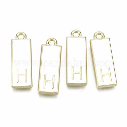 Alloy Enamel Pendants, Cadmium Free & Lead Free, Rectangle with Initial Letters, Light Gold, Letter.H, 23.5x8x2mm, Hole: 1.8mm