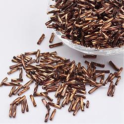 Glass Twisted Bugle Beads, Metallic Colours,Camel, 6x2mm, Hole: 0.5mm, about 10000pcs/bag