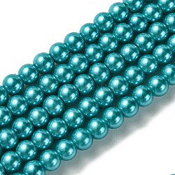 Hebras de cuentas redondas de perlas de vidrio teñidas ecológicas, cordón de algodón rosca, cielo azul profundo, 6mm, agujero: 1.2~1.5 mm, aproximamente 72 pcs / cadena, 15 pulgada