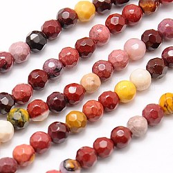 Chapelets de perles en mokaite naturel, facette, ronde, couleur mixte, 4mm, Trou: 1mm, Environ 90 pcs/chapelet, 15.35 pouce