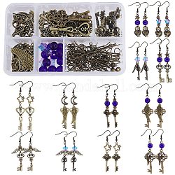 Sunnyclue kit de fabrication de boucles d'oreilles pendantes avec clé squelette, y compris les pendentifs en alliage et les perles et les anneaux de liaison, anneaux de saut en laiton et crochets et épingles de boucle d'oreille, bronze antique, pendentifs: 42 pièces / ensemble