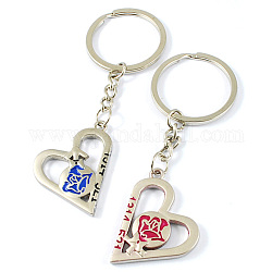 Platinum Tone Valentine's Day Gift Zinc Alloy Enamel Heart Keychain, WhiteSmoke, Size: about 80mm long, 30mm wide, 4mm thick