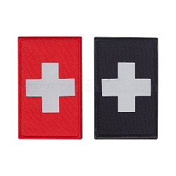 Gorgecraft 4 pièces 2 couleurs patchs croisés réfléchissants de premiers secours, insigne médical cerceau et boucle, rectangle, couleur mixte, 50x80x3.5mm, 2 pcs / couleur