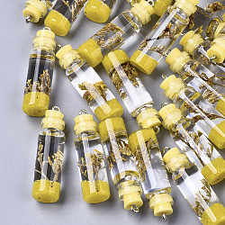 Decoraciones de botellas de vidrio, con resina y flor seca, campeones de resina y fornituras de hierro, oro, 42~44x11mm, agujero: 2 mm