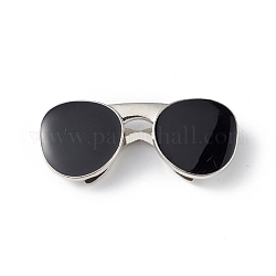 Colgantes de esmalte de aleación, sin plomo y cadmio, encanto de gafas de sol, Platino, negro, 18x44x7mm