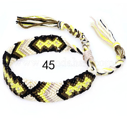 Плетеный браслет из хлопкового шнура с узором в виде ромбов, Этнический племенной регулируемый бразильский браслет для женщин, желтое шампанское, 5-7/8~14-1/8 дюйм (15~36 см)