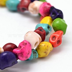 Dyed Synthetic Turquoise Bead Strands, Skull, Mixed Color, 8x6x7mm, Hole: 1mm, about 48~49pcs/strand, 15.3~15.5 inch
