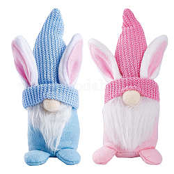 GORGECRAFT 2 Colors Easter Bunny Gnome 190mm High Precut Gnome Beard Faux Fur Beard Hair Set Easter Cloth Bunny Gnome Ornament for Christmas Plush Interior Home Party Supplies, Blue&Pink