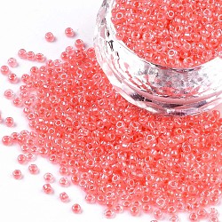 12/0 Perlas de semillas de vidrio, lustre interior transparente colores, agujero redondo, redondo, rojo violeta pálido, 12/0, 2~2.5x1.5~2mm, agujero: 0.8 mm, aproximamente 3333 unidades / 50 g