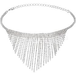 1 collar de babero de aleación de zinc., collar con borlas de rhinestone y cristales, Platino, 15.75 pulgada (40 cm)