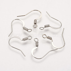 Латунные французские крючки для серег, плоские крючки для серег, провод уха, с горизонтальной петлей, без никеля , платина, 17 мм, отверстие : 2 мм