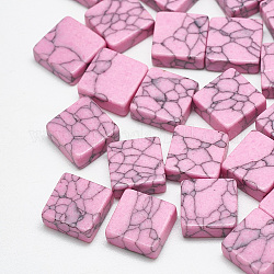 Синтетических бирюзовый кабошон, окрашенные, квадратный, розовый жемчуг, 4x4x2 мм