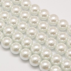 Eco-Friendly Dyed Glass Pearl Round Beads Strands, Grade A, Cotton Cord Threaded, White, 12mm, Hole: 0.7~1.1mm, about 34pcs/strand, 15 inch