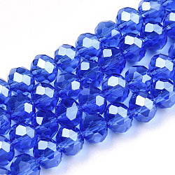 Electroplate Glass Beads Strands, Pearl Luster Plated, Faceted, Rondelle, Medium Blue, 6x5mm, Hole: 1mm, about 85~88pcs/strand, 16.1~16.5 inch(41~42cm)