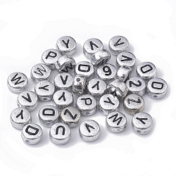 Beschichtung Acryl-Perlen, horizontales Loch, flach rund mit Brief, Silbern Plattiert Versilbert, 7x4 mm, Bohrung: 1 mm, ca. 3600 Stk. / 500 g