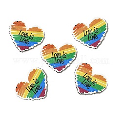 Pendenti in legno di pioppo stampati singoli a tema bandiera arcobaleno/orgoglio, il cuore con la parola amore è il fascino dell'amore, colorato, 41.5x49.5x2.5mm, Foro: 1.6 mm