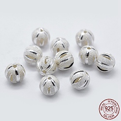 Séparateurs perles en 925 argent sterling, facette, mat, ronde, couleur d'argent, 8mm, Trou: 1mm