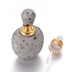 Electroplated Natural Druzy Agate Openable Perfume Bottle, with Glass Dropper and Brass Findings, Golden, 61~64.5x40~41x32~33mm, Tube: 53~54x15.5mm, Capacity: 2ml(0.07 fl. oz)