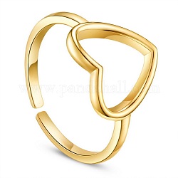 Shegrace einfaches Design 925 Manschettenringe aus Sterlingsilber, offene Ringe, mit hohlen Herz, echtes 24k vergoldet, Größe 7, 17 mm