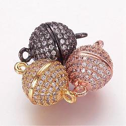 Brass Micro Pave Cubic Zirconia Magnetic Clasps with Loops, Round, Mixed Color, 16x10mm, Hole: 1.5mm
