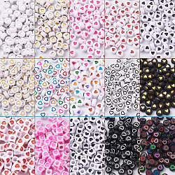 Abalorios acrílicos opacos, formas mixtas, patrón del corazón, color mezclado, 1500 PC / sistema