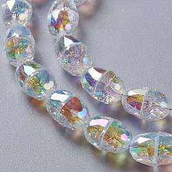 Verre imitation perles de cristal autrichien, facetté demi-ovale, clair ab, 8x6.5mm, Trou: 1mm