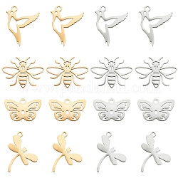 Unicraftale 16Pcs 8 Style 201 Stainless Steel Pendants, Laser Cut, Mixed Shape, Golden & Stainless Steel Color, 9~15.5x12~17x1~1.5mm, Hole: 1.4mm, 2pcs/style
