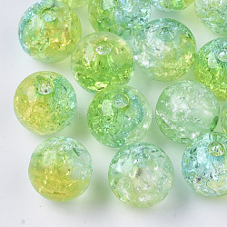 Perles en acrylique transparentes craquelées, ronde, vert jaune, 10mm, Trou: 2mm, environ 943pc / 500g