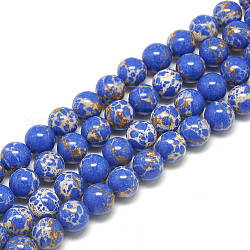 Синтетические имперские нитки из бисера яшмы, окрашенные, круглые, синие, 6 мм, отверстие : 1 мм, около 68 шт / нитка, 15.7 дюйм
