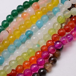 Natural Agate Beads Strands, Faceted, Dyed, Round, Mixed Color, 8mm, Hole: 1mm, about 48pcs/strand, 15 inch