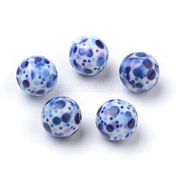 Opaco acrilico sfere stampati, tondo con modello di puntino, blu fiordaliso, 11.5~12x11mm, Foro: 2.5 mm
