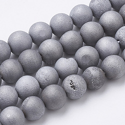 Fili di perline di agata stagionata geode druzy galvanica, smerigliato, tinto, tondo, platino placcato, 10~10.5mm, Foro: 1.5 mm, circa 40pcs/filo, 15.5 pollice