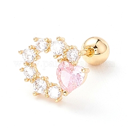 Кольцо с сердцем розовые серьги-гвоздики с кубическим цирконием для женщин, изящные латунные серьги с завинчивающимся козелком, золотые, 10x9x3 мм, штифты : 0.7 мм