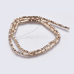 Electroplate Non-magnetic Synthetic Hematite Bead Strands, Square Heishi Beads, Light Gold Plated, 2x2x1mm, Hole: 0.5mm, about 410~420pcs/strand, 16.1 inch~16.5 inch