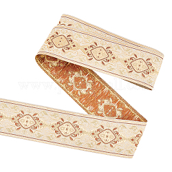 Ethnic Style Embroidery Polyester Ribbons, Jacquard Ribbon, Garment Accessories,  Floral Pattern, Light Khaki, 1-7/8 inch(49mm), about 7.66 Yards(7m)/pc