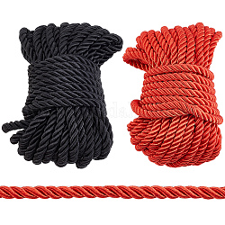 Gorgecraft 2 Bündel 2 Farben Polyesterfaden, geflochtenes Seil, Runde, black & red, Mischfarbe, 7 mm, 10 m / Bündel, 1 Bundle / Farbe