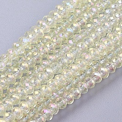 Chapelets de perles en rondelles facettées en verre électrolytique, de couleur plaquée ab , beige, 3x2mm, Trou: 1mm, Environ 165~169 pcs/chapelet, 15~16 pouce (38~40 cm)