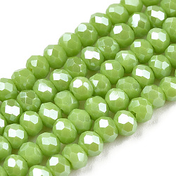 FilI di perline in vetro placcato, lustro di perla placcato, sfaccettato, rondelle, verde giallo, 2.5x2mm, Foro: 0.4 mm, circa 150~170pcs/filo, 11 pollice (28 cm)