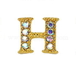 Cabujones de clavos con letras de diamantes de imitación de oro de aleación, alfabeto mayúscula 3d, para mujeres niñas diy hacer diseño de arte de uñas, letter.h, 7.5x8.5x2mm