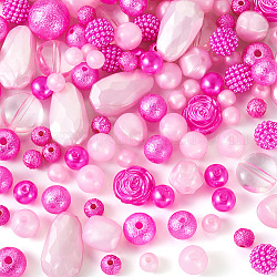 100 g de perles acryliques opaques, formes mixtes, perle rose, 8~28x8~17.5x10~18mm, Trou: 2mm