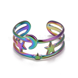 Ионное покрытие радужного цвета (ip) 304 кольцо из нержавеющей стали со звездой и луной для женщин, размер США 8 3/4 (18.7 мм)