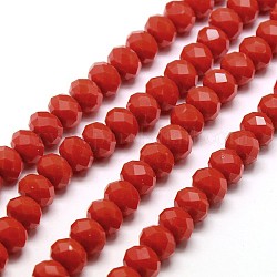Fili di perline rondelle in vetro cristallo opaco tinta unita, sfaccettato, rosso, 8x6mm, Foro: 1 mm, circa 67pcs/filo, 16.5 pollice