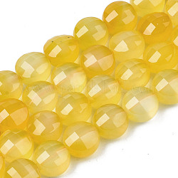 Natürliche Achat Perlen Stränge, gefärbt und erhitzt, facettiert, Flachrund, golden, 8x6.5 mm, Bohrung: 1.2 mm, ca. 47 Stk. / Strang, 14.96 Zoll (37 cm).